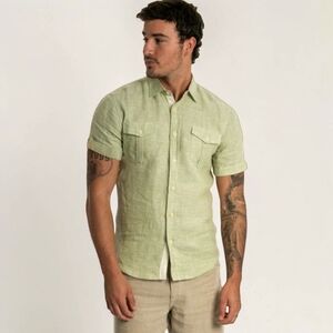 Rawganique 100% Hemp Organic Handcrafted Mens L Button Front Shirt Sage Chambray